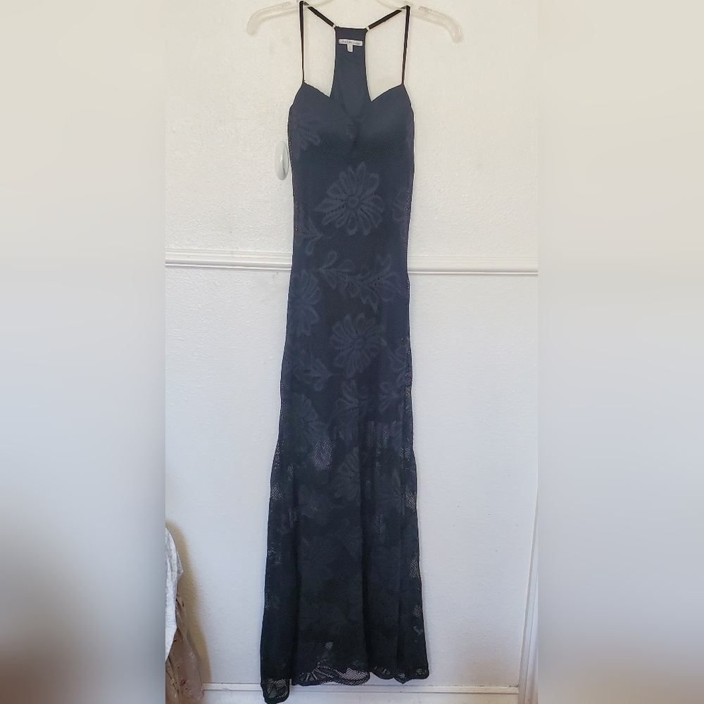 Charlotte Russe Dress Lace Bohemian  Black Floral Maxi Dress Size M